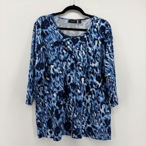 Susan Graver Weekend Blue Abstract Print 3/4 Sleeve Tunic Top Women's Large